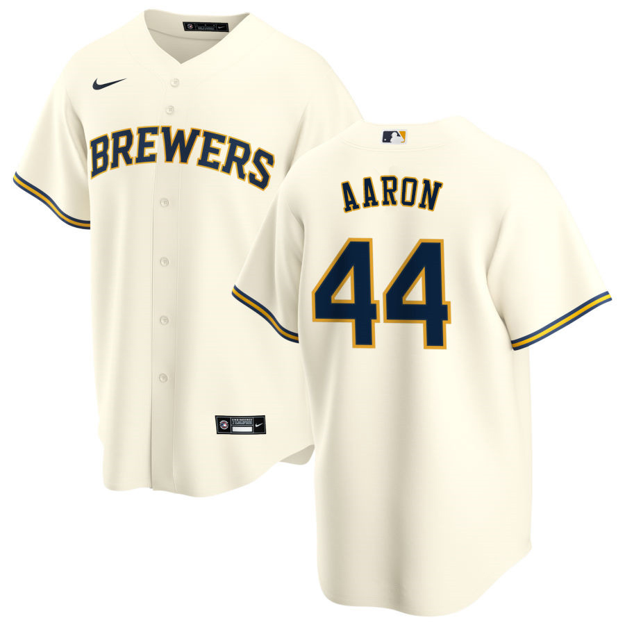 Nike Men #44 Hank Aaron Milwaukee Brewers Baseball Jerseys Sale-Cream